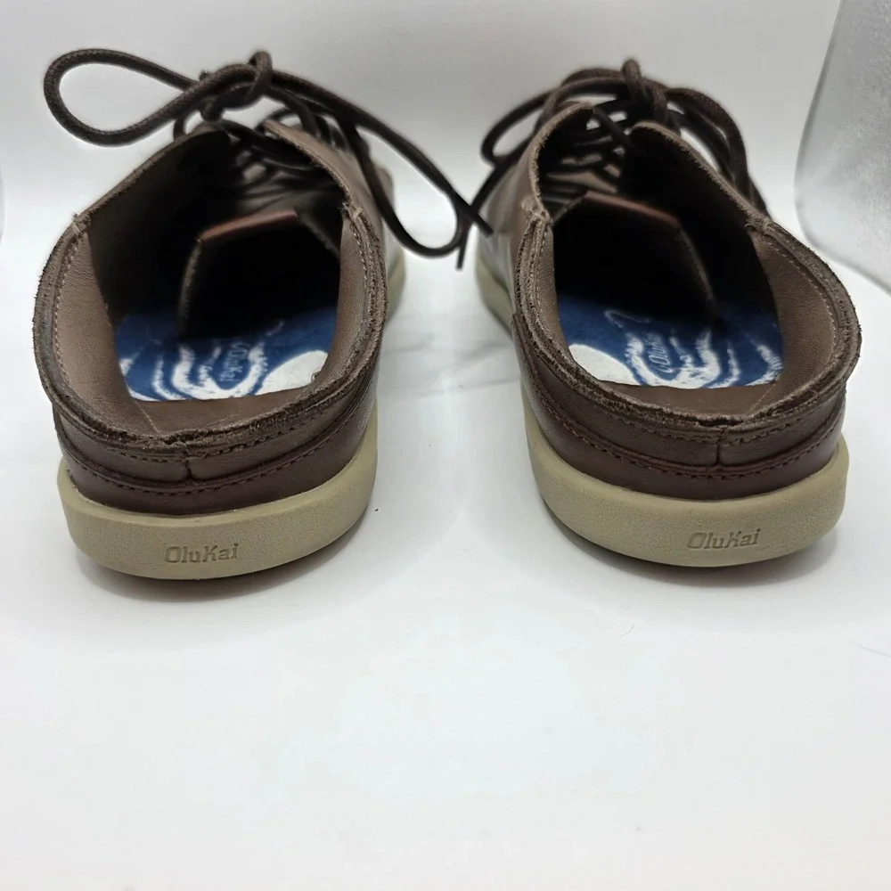 OluKai Nalukai Brown Leather Lace Up Shoes‎ Mens 9 Drop-In Heel 10378-6Z21